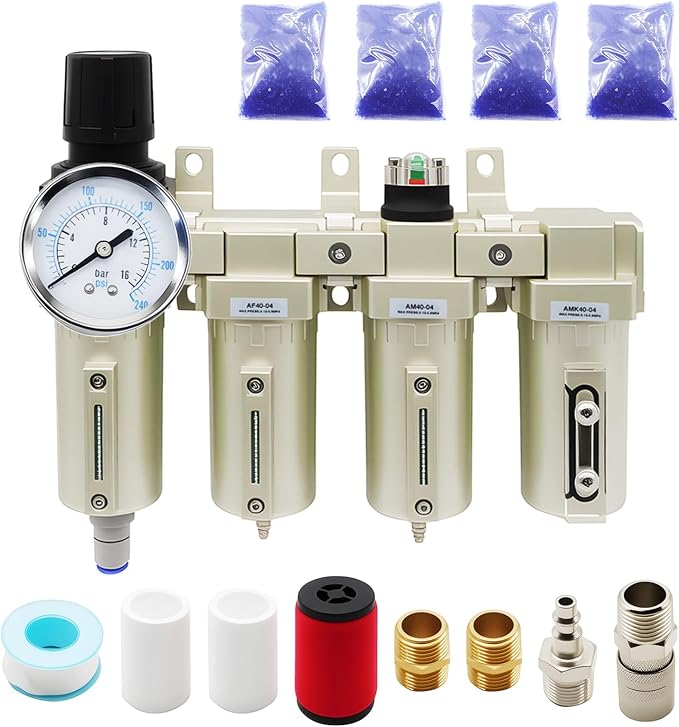 1/2" NPT Industrial Grade 4 Stage Gas Drying System, Coalescing Filter by Jecoupoon