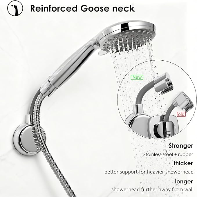 Suction Cup Handheld Shower Head Holder - Reusable - 360 Swivel Adjustable - Wall Mount Shower Wand Holder