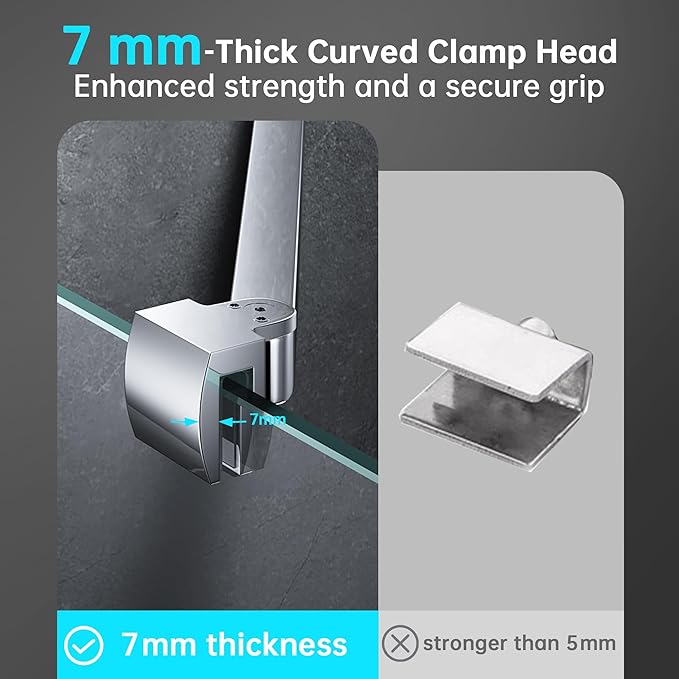 Frameless Shower Door Support Bar, Stainless Steel Wall-to-Glass Support Arm to Fixed Shower Glass Panel, for 1/4"-3/8" (6-10 mm) Door, 180° Pivot & Stow-Flat Mode (Chrome, 19.7-inch(500mm))