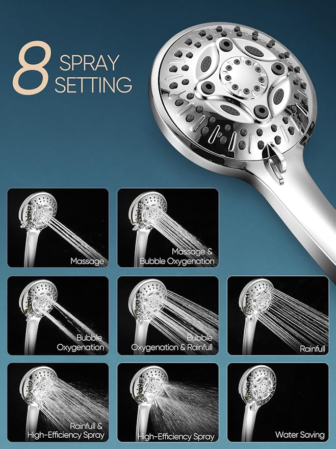 Cobbe 12'' Rain Shower Head with Extension Arm - Dual Shower Heads with 8 Modes Handheld Spray Combo - Wide RainFall shower with Anti-Clog Nozzles, Adhesive Showerhead Holder, Chrome