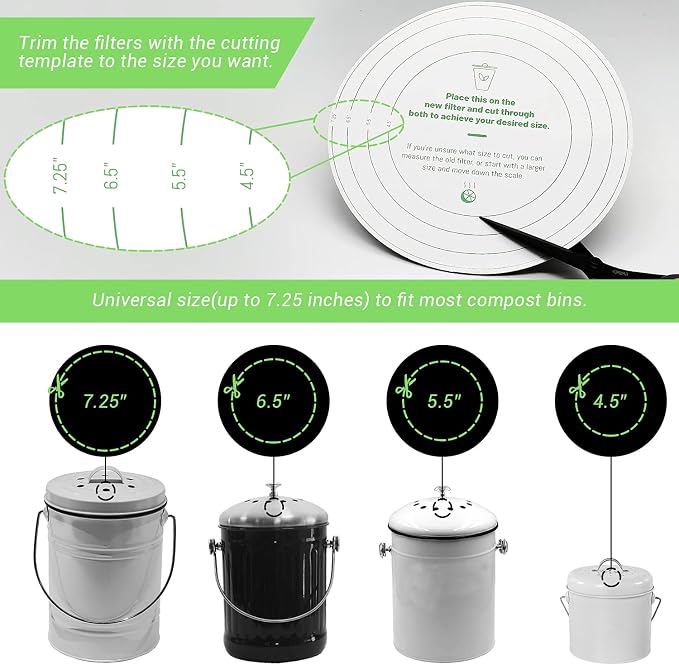Pack of 8 Compost Bin Charcoal Filters Round Indoor Kitchen Compost Bucket - Image 2