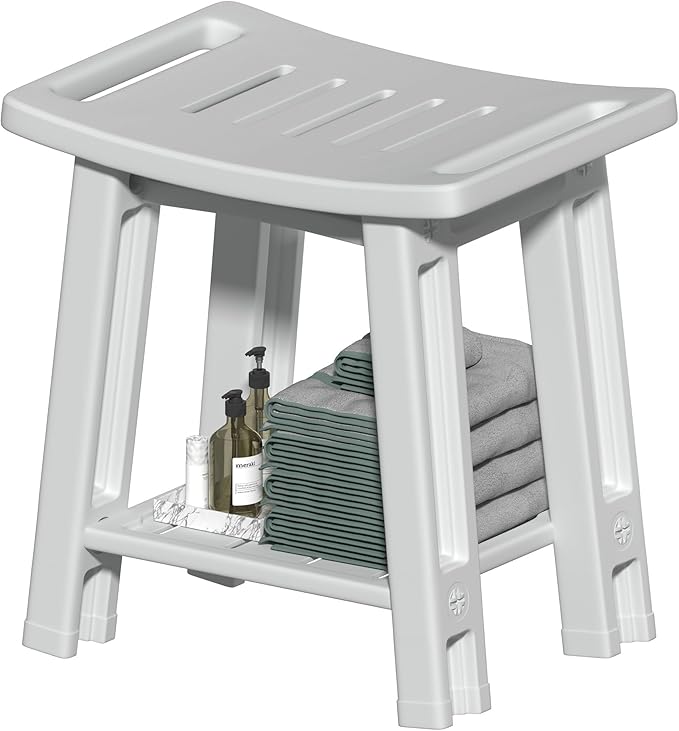 Shower Chair for Inside Shower, 400 lbs Shower Stool with Anti-Slip Foot Covers,Shower Seat for Inside Tub Bathroom Bench Bath Chair for Elderly and Disabled,HDPE Shower Seats for Adults - Light Gray