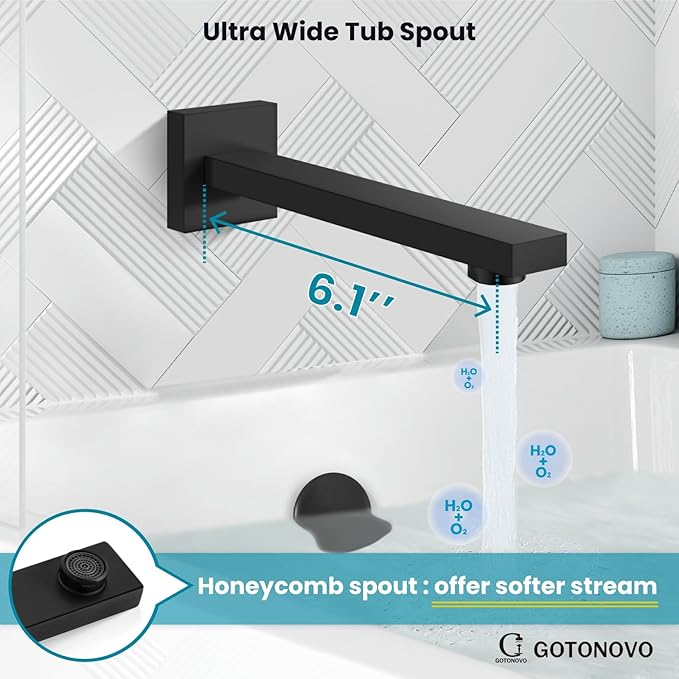 gotonovo Shower System with Tub Spout Wall Mounted Rain Shower Head and Handle Combo Shower Faucet Set with Valve, 10 Inch, Matte Black