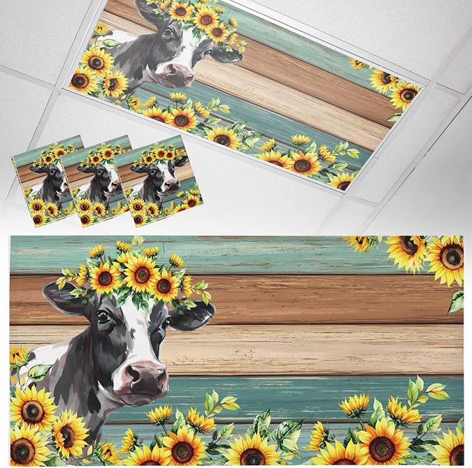 Fluorescent Light Covers Farm Cow Sunflower Magnetic Light Filters Vintage Blue by TweetyBed