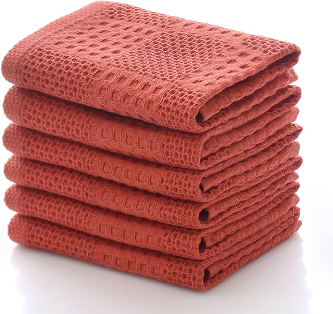 Waffle Weave Cotton Washing Cloth Ultra Soft and Absorbent Washcloths for Bathroom Kitchen and Gym Natural Cotton (6, Red)