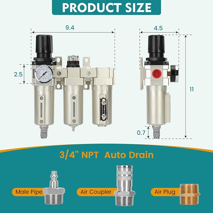 3/4" NPT Industrial Air Dryer for Compressor, 3 Stage Air Compressor Water - Image 2