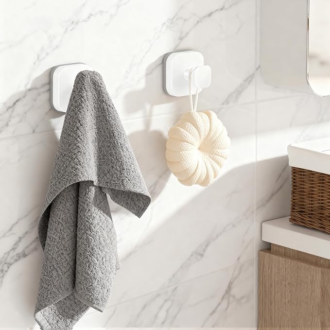 Shower Hooks for Inside Shower,Reusable Suction Cup Hooks for Glass Window,Mirror,Removable Towel Hooks for Bathroom,4 Pack(White)