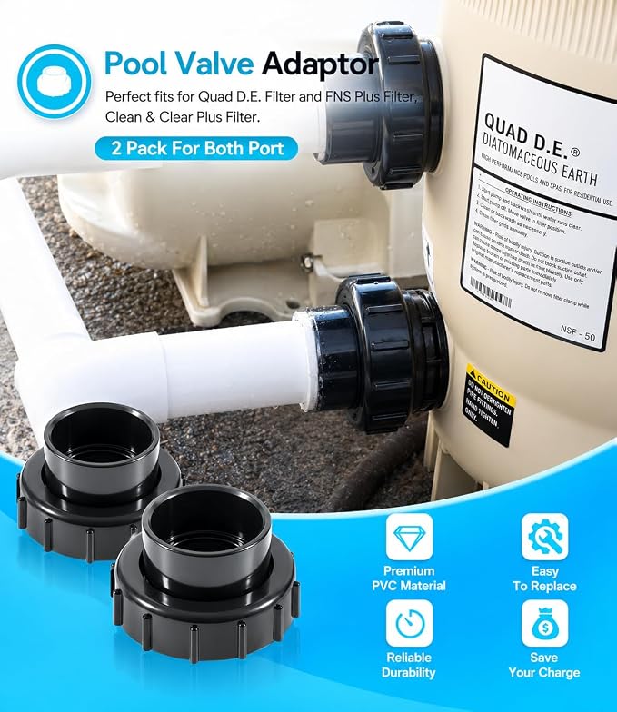 sixcow 2 Pack 270100 Black Pool Valve Adaptor Replacement Kit - Image 3