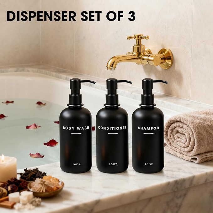 Set of 3 Shampoo and Conditioner Dispenser - 16oz Durable Shower Soap Dispenser and Shampoo Bottles - Easy to Refill Bathroom Decor