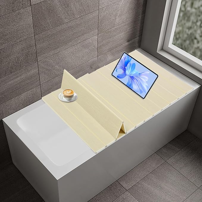 Foldable Bathtub Tray - 70.8" x 31.5" Folding Bathtub Cover - Dustproof PVC Shutter Bath Lid Insulation Panel for Bath Tub Home Bathtubs SPA, 11lbs Capacity, Yellow