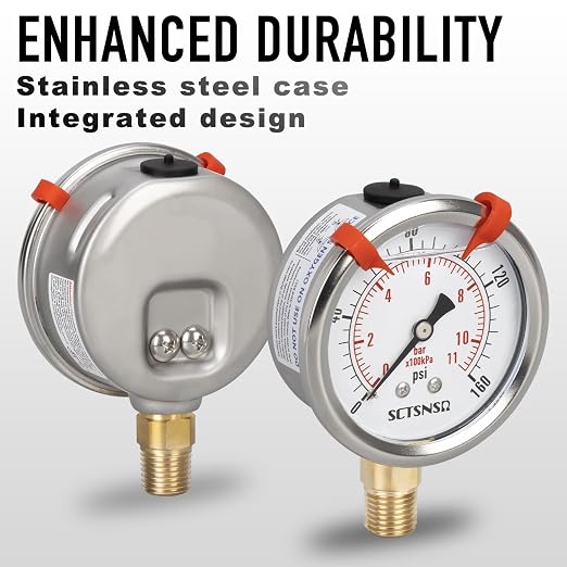 0 to 160 Psi Pressure Gauge, Glycerin Liquid Filled, 2.5 inch Dial, 1/4" NPT - Image 3