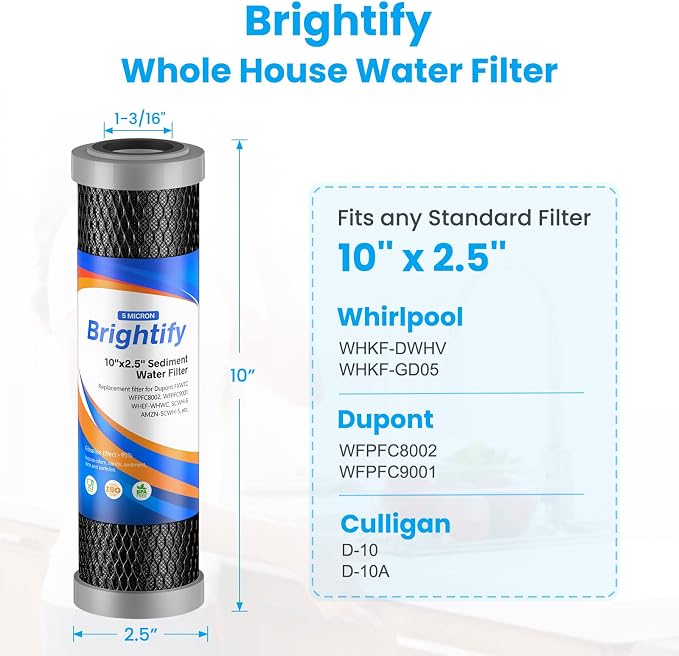 Brightify 10"x2.5" 5 Micron Carbon Water Filter, Whole House Carbon CTO Water - Image 6