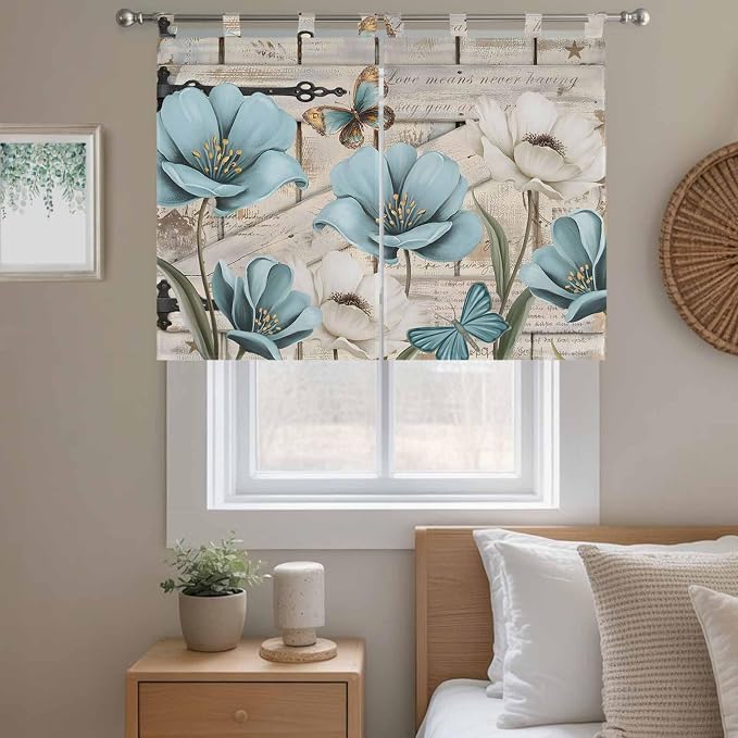 Teal Blue Tulips Bedroom Curtains 63 Inch Length, Window Curtains Tab Top - Image 9