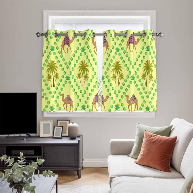 2 Panel Kitchen Cafe Curtains, Desert Sand Camels Sunlight Filtering Nature Air - Image 5