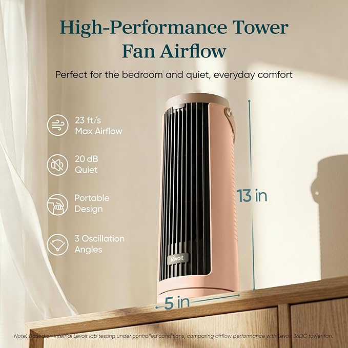 LEVOIT Tower Fan for Bedroom, 20dB Quiet Desk Fan - Image 2