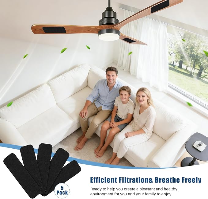 5 Pack Ceiling Fan Filters for Blades, Pet Fresh Fan Blade Air Purifier Pads - Image 2