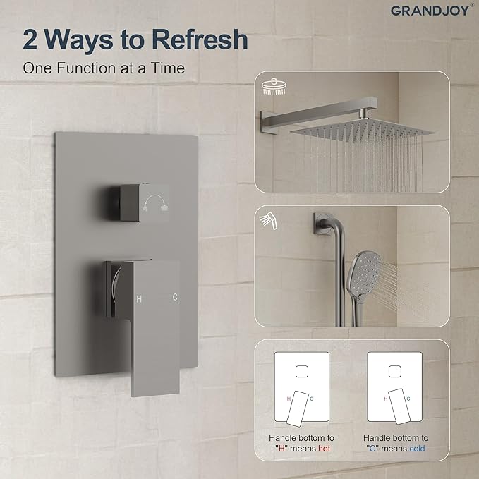 Brushed Nickel 10 Inch Rainfall Shower System with Handheld Spray & Adjustable Slide Bar, Wall Mount Bathroom Shower Faucet Set, Valve Included