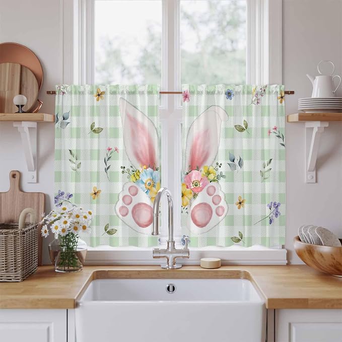 Easter Kitchen Tier Curtains 45 Inch Long 2 Panel Set, Rod Pocket Short Window by Unknown