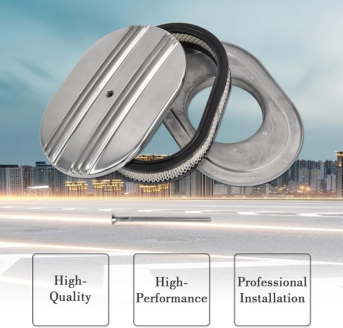 12" Air Cleaner Kit Polished Aluminum Oval Half Finned Compatible - Image 5