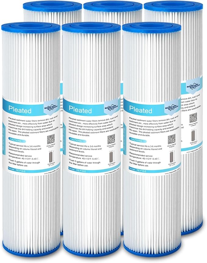 Membrane Solutions 5 Micron Pleated Polyester Sediment Water Filter 10"x2.5" by MembraneSolutions