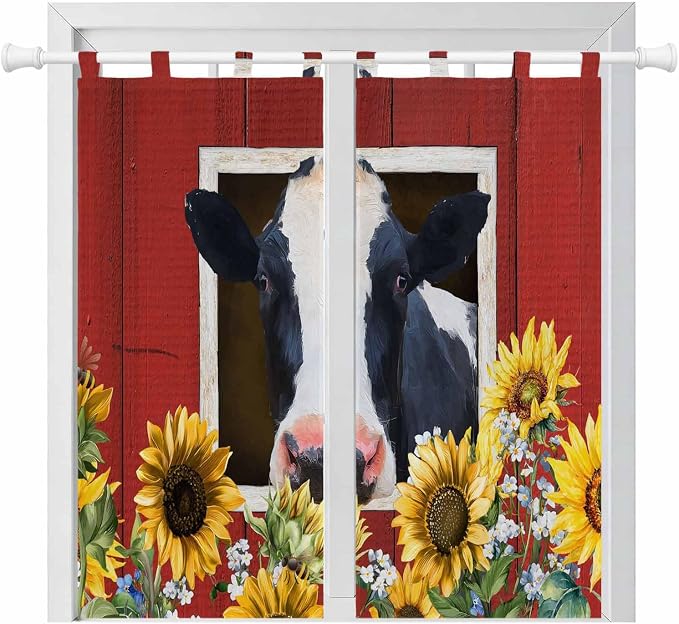 Cow Sunflowers Bathroom Curtains 63 Inch Length, Window Curtains Tab Top by Unknown