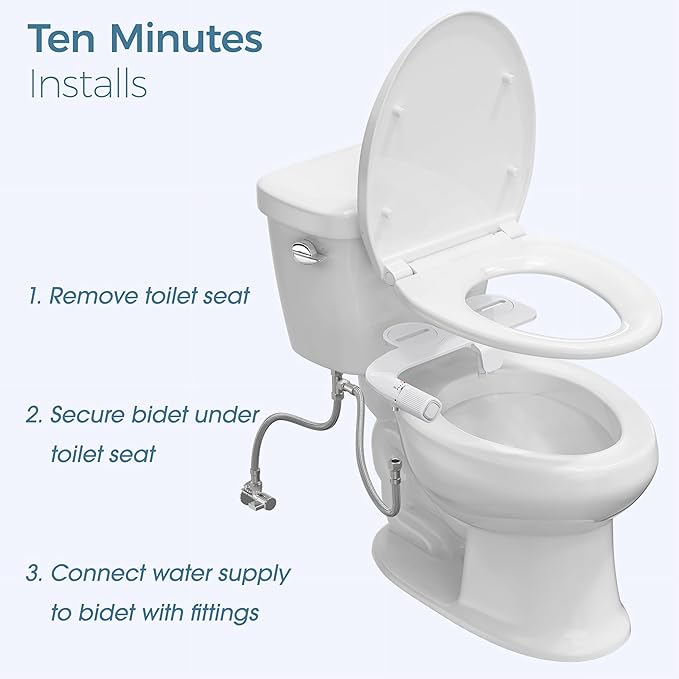 BIGCOW Ultra-Slim Bidet Attachment for Toilet - Dual Nozzle (Frontal & Rear Wash) with Adjustable Cold Water Pressure and Stainless Steel Inlet - Hygienic Solution for Fresh Cleanliness, Silver 2 Pcs