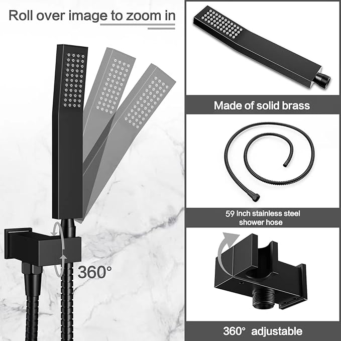Shower System Wall Mounted 10 inch Shower Overhead for Bathroom,Rain Shower Combo Set with Handheld Spray,Luxury Rainfall Shower Head Rough-in Valve and Trim Included(Matte Black)