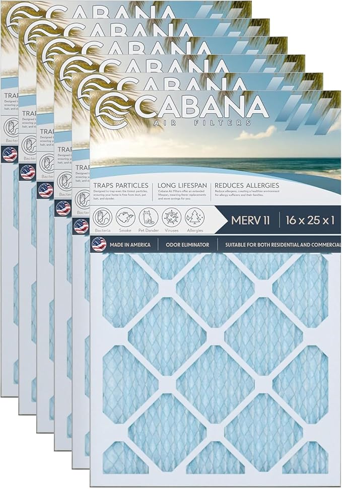 Cabana Filters 6-Pack 16x25x1 MERV 11 AC Furnace Air Filter by CabanaAirFilters