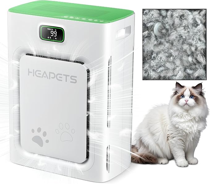 Pet Air Purifier for Home Large Room 2500 sq ft, H13 HEPA Washable Double-Sided by Heapets