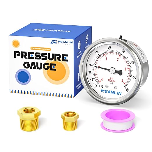 MEANLIN MEASURE -30inHG~60Psi Vacuum Gauge Stainless Steel 1/4" NPT 2" FACE by MEANLINMEASURE