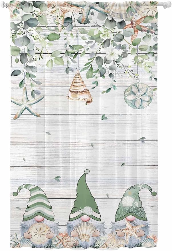 Sheer Curtains 84 Inches Long, Coastal Eucalyptus Leaf Semi Sheer Curtains by Unknown