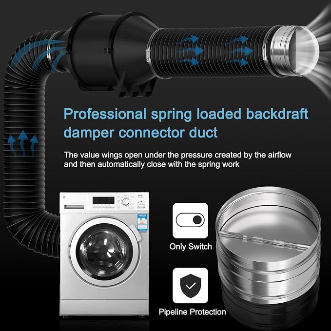 Hon&Guan Duct Damper 6 inch, Backdraft Damper One-Way Airflow Backflow Preventer - Image 6