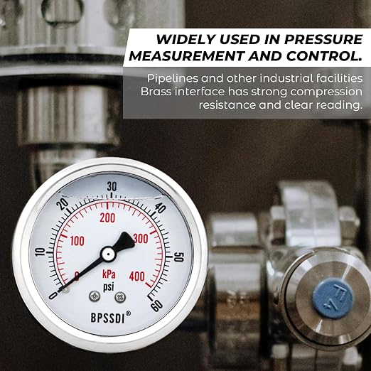 0-60 Psi Glycerin Liquid Filled Low Pressure Gauge, 2.5" Dial Size, 1/4" G Back - Image 4