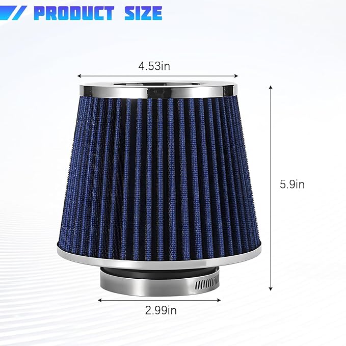 Clamp-On Car Air Intake Filter, 3 In/3.5 In/4 In Three Size High-Flow Washable - Image 2