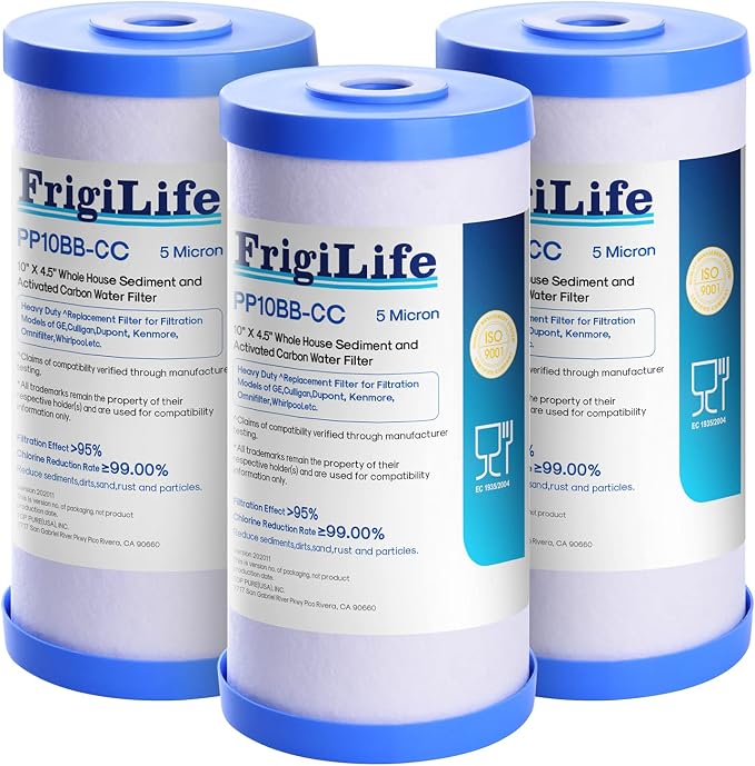 FXHTC 5 Micron 10" x 4.5" Whole House Sediment Activated Carbon Water Filter by FrigiLife