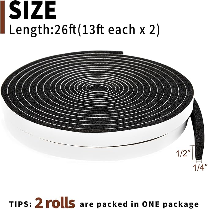 Yotache Open Cell Self-Adhesive Foam Seal Tape 1/2" x1/4", Weather Stripping - Image 2