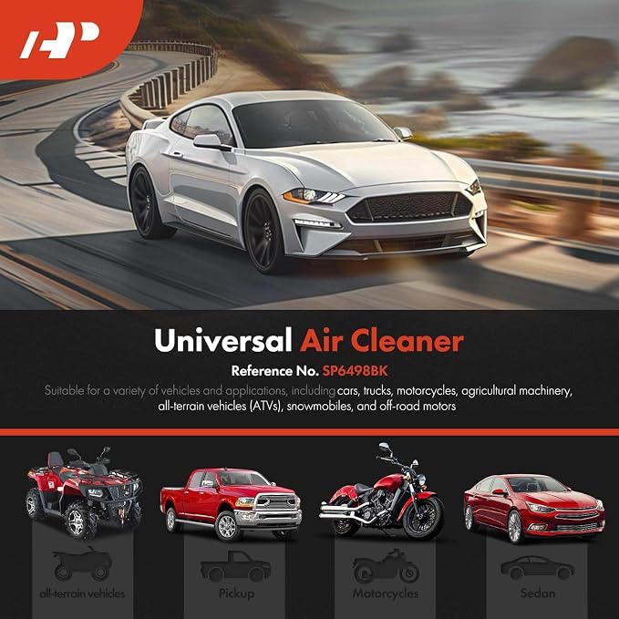 A-Premium Universal 12" Oval Black Air Cleaner Filter Assembly - Image 2