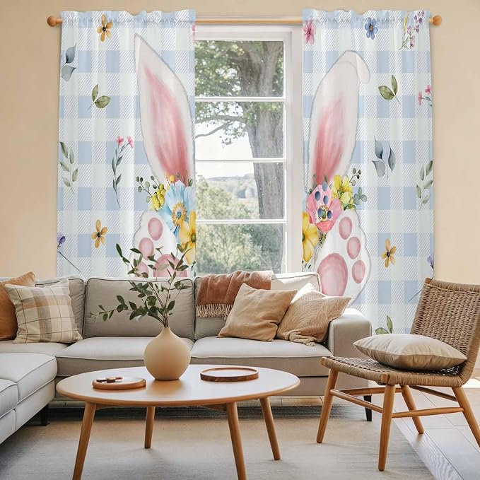 Easter Window Curtains 72 Inch Long 2 Panel Set, Rod Pocket Long Curtains & - Image 3