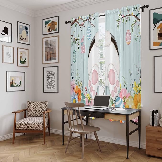 Easter Bunny Window Curtains 72 Inch Long 2 Panel Set, Rod Pocket Long Curtains - Image 6