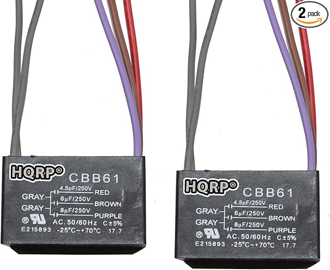HQRP 2-Pack Ceiling Fan Capacitor CBB61 4.5uf+6uf+8uf 5-Wire UL Listed by HQRP