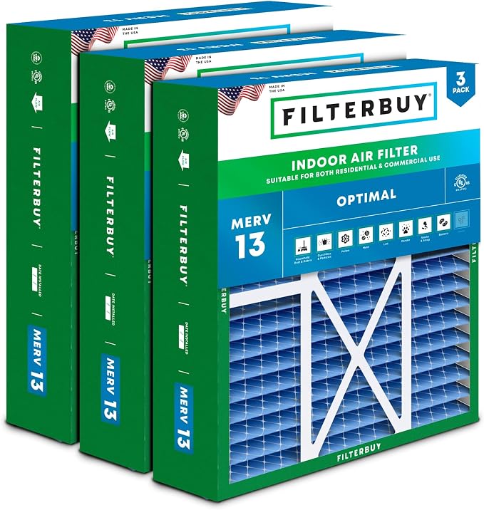 Filterbuy 16x20x5 Air Filter MERV 13 Optimal Smoke & Allergy Defense, Pleated by Filterbuy