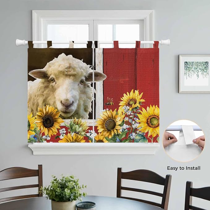 Sheep Flowers Bedroom Curtains 63 Inch Length, Window Curtains Tab Top - Image 4
