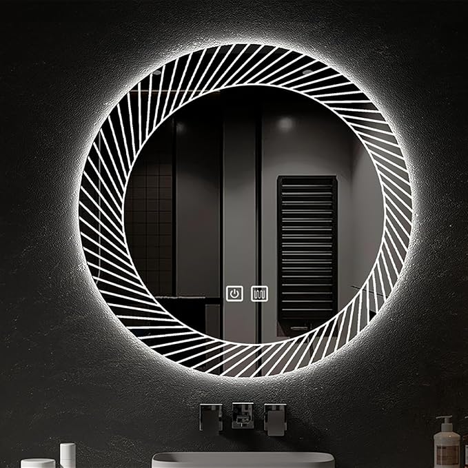 31.5 Inch LED Round Bathroom Mirror, Wall Mounted Multifunction Bathroom Vanity by JSLJDM