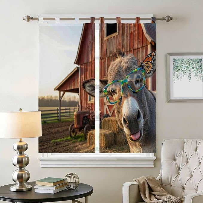 Farm Donkeys Bathroom Curtains 63 Inch Length, Window Curtains Tab Top - Image 2