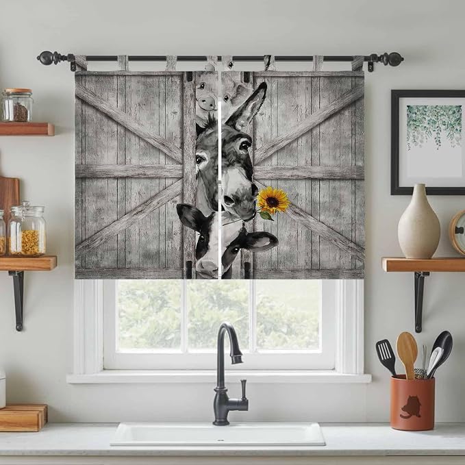 Funny Farm Animals Kitchen Curtains 45 Inch Length, Short Cafe Window Curtains - Image 3