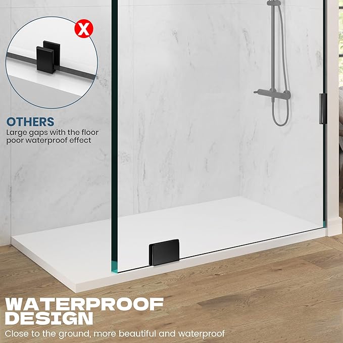 Frameless Shower Door, 36" W ×78" H Fixed Shower Glass Panel with Clamps, 3/8" (10mm) Glass Shower Doors, Clear Tempered Bathroom Shower Screen in Matte Black