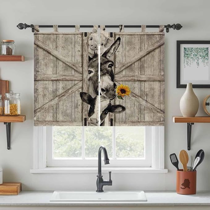 Funny Farm Animals Kitchen Curtains 45 Inch Length, Short Cafe Window Curtains - Image 3