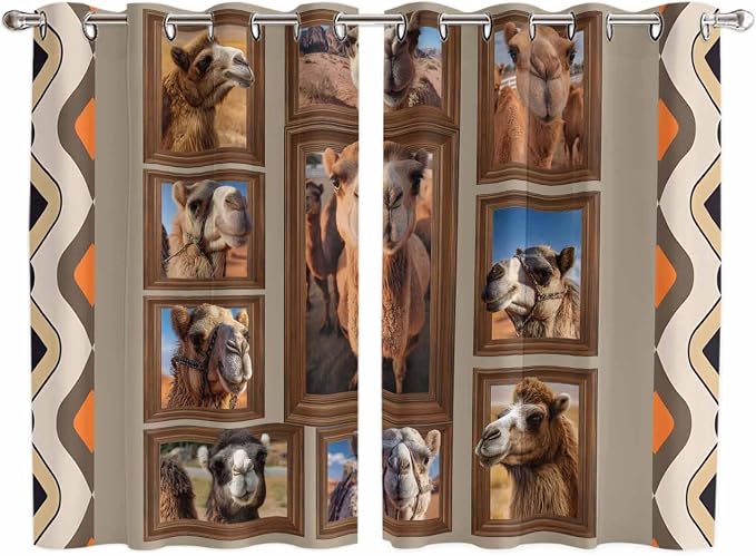 2 Panel Kitchen Cafe Curtains, Desert Camels Sunlight Filtering Nature Air by Hokiten