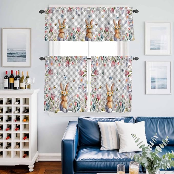 Kitchen Curtains Tiers and Valance Set of 3, Easter Light Filtering Window - Image 6
