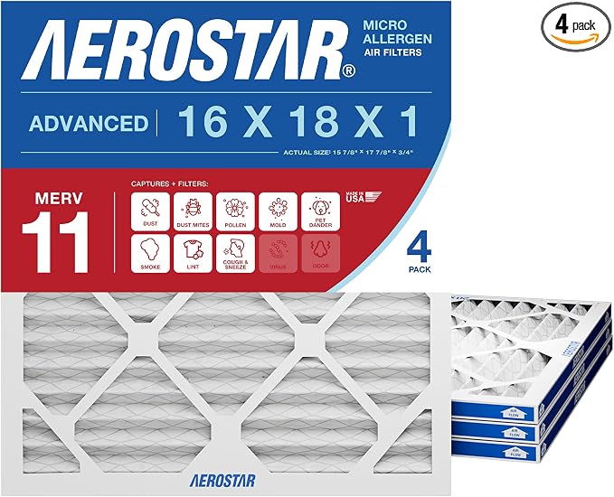 Aerostar 16x18x1 MERV 11 High Efficiency Pleated Air Filter, Electrostatic AC by AirFiltersDelivered